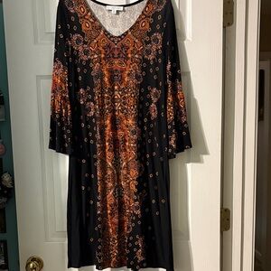 New Directions Black and Orange Long Sleeve Dress